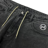 No Hours Stamped Black Washed Denim Pants