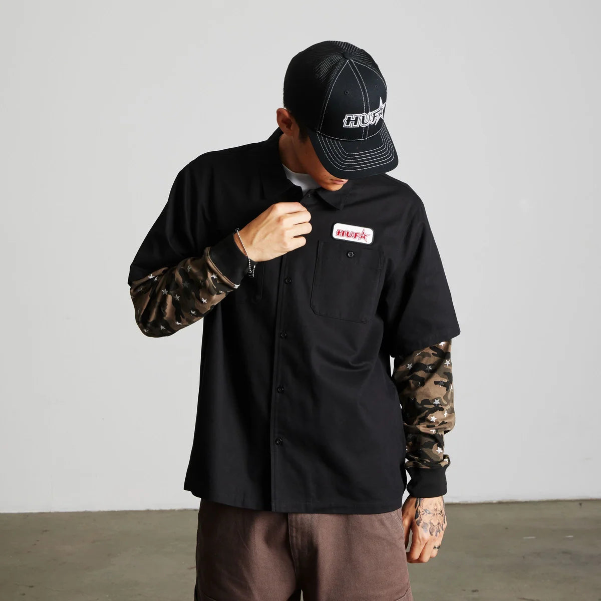 HUF Shadows Black L/s Work Shirt