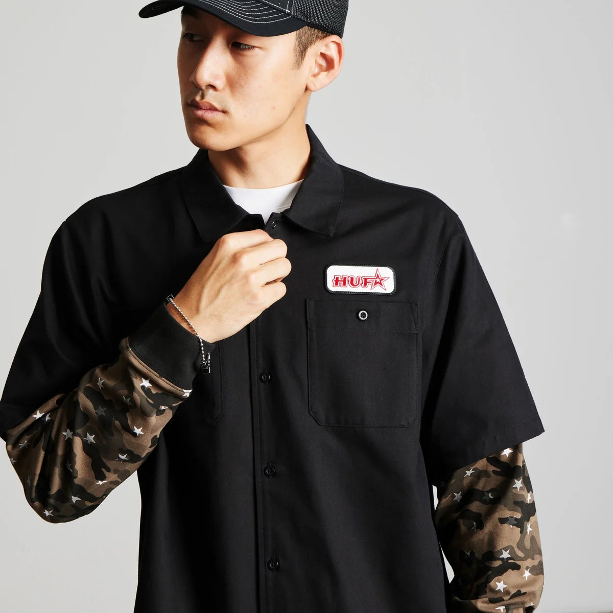 HUF Shadows Black L/s Work Shirt