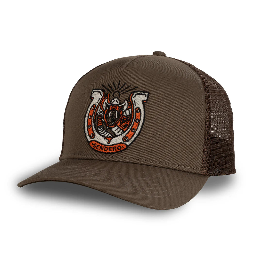 Sendero Snake Luck Brown 5 Panel Meshback Snapback Hat