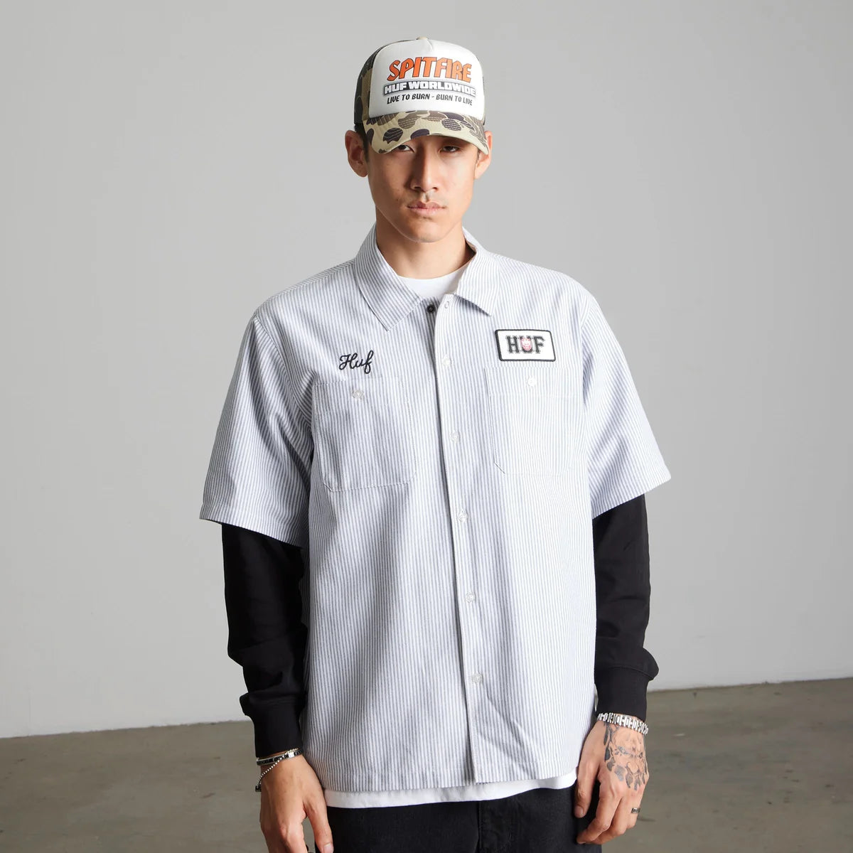 HUF x Spitfire Union Work Shirt Black / White L/s Shirt