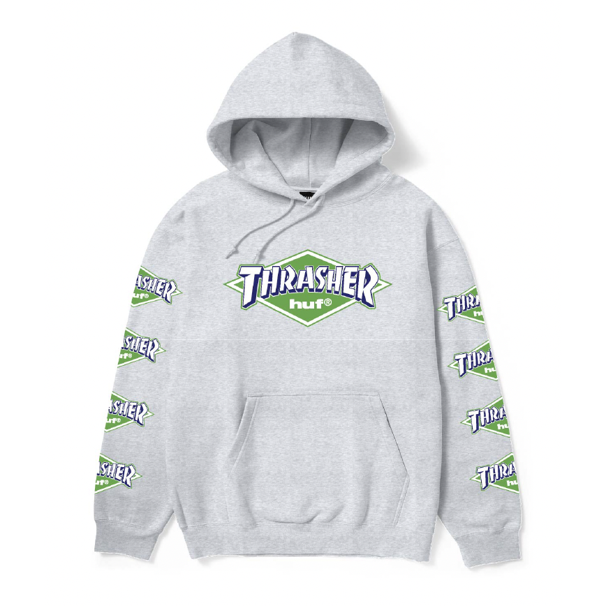 Huf X Thrasher Logo Heather Grey Hooded Sweatshirt