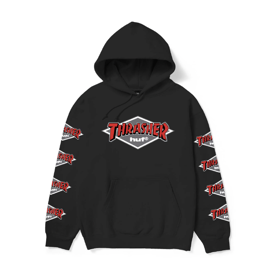 Huf X Thrasher Logo Black Hooded Sweatshirt
