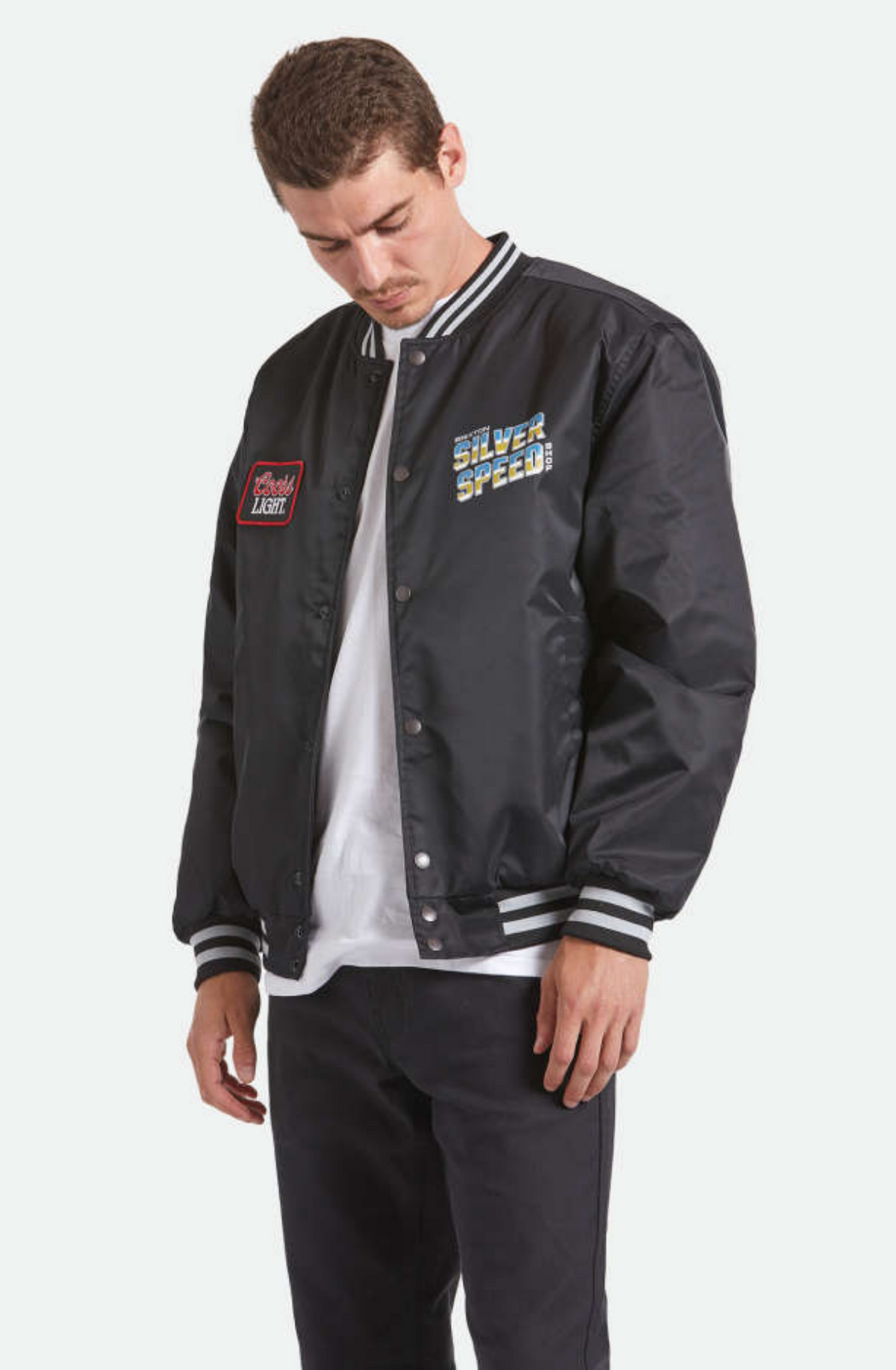 Brixton X Coors Light Silver Speed Shop Black Silver Jacket – Long