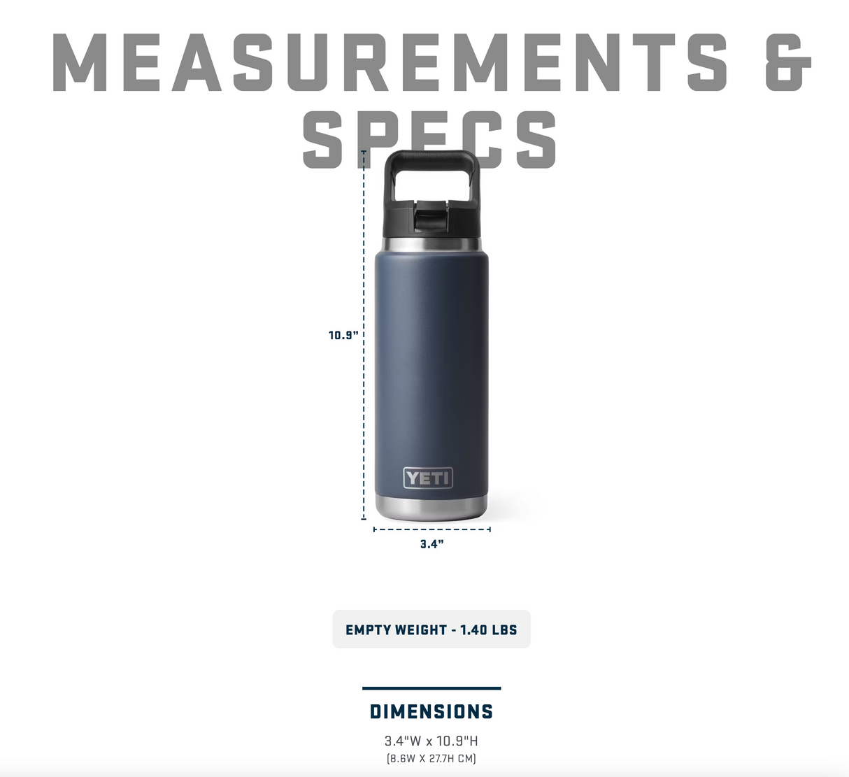 Yeti Rambler 26oz Black Stone Straw Cap Water Bottle