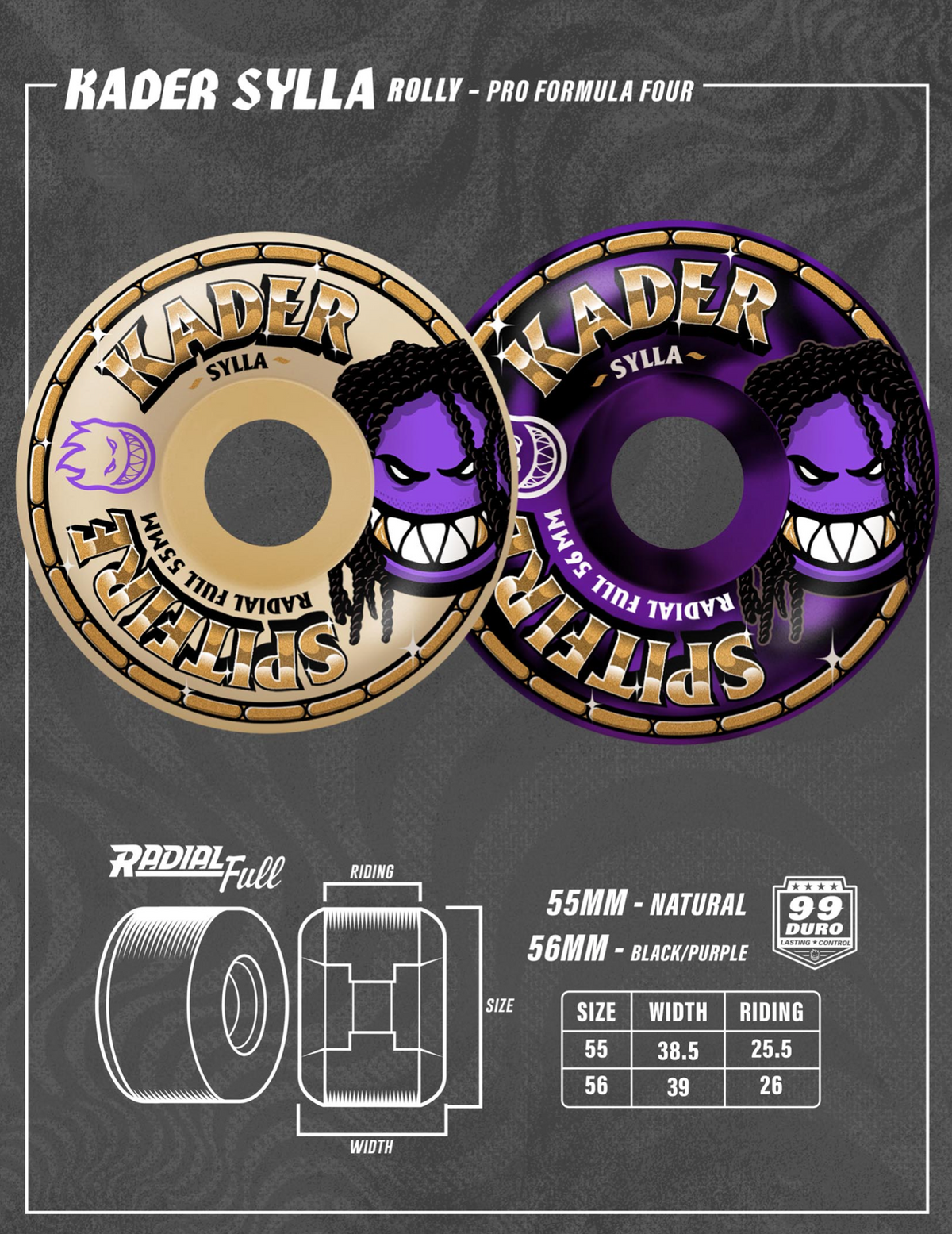Spitfire F4 99A Kader Rolly Radial Full 56mm Black/Purple Swirl
