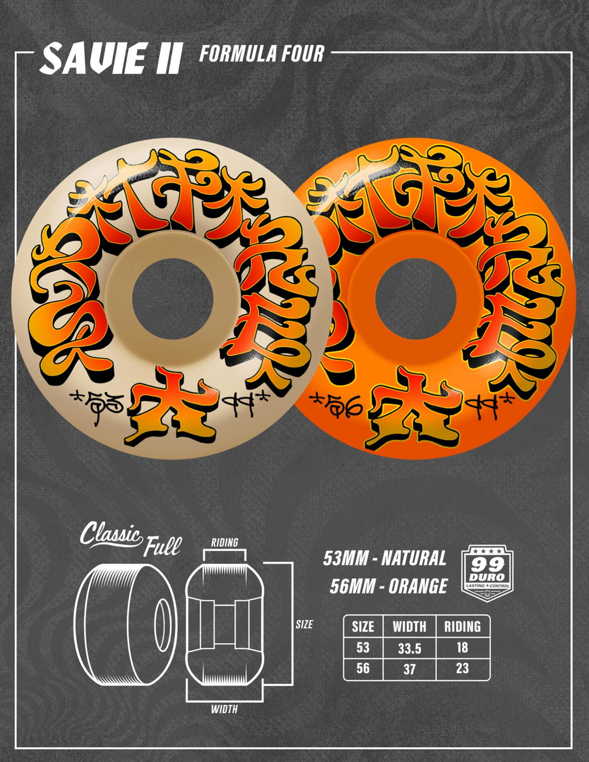 Spitfire F4 99A Savie II Classic Full 53mm Natural Skateboard Wheels