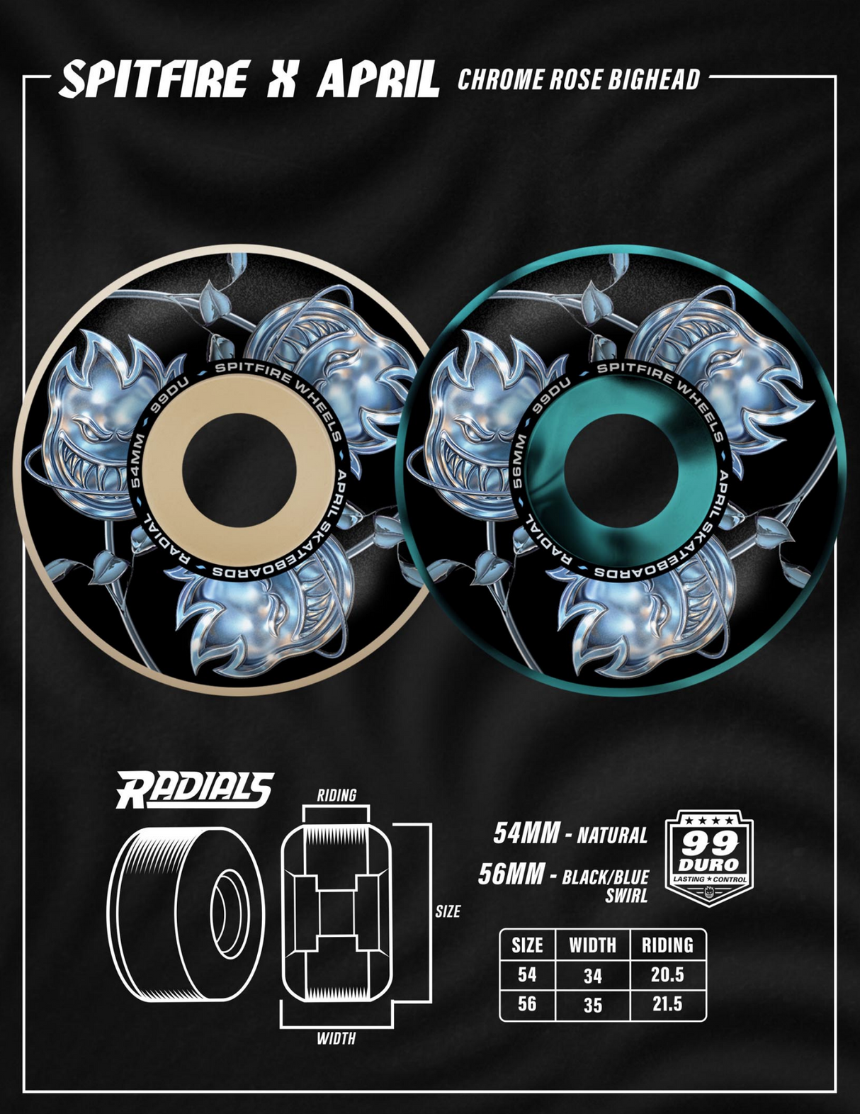 Spitfire x April Bighead Rose Natural Formula Four Radial 99D 54mm Skateboard Wheels