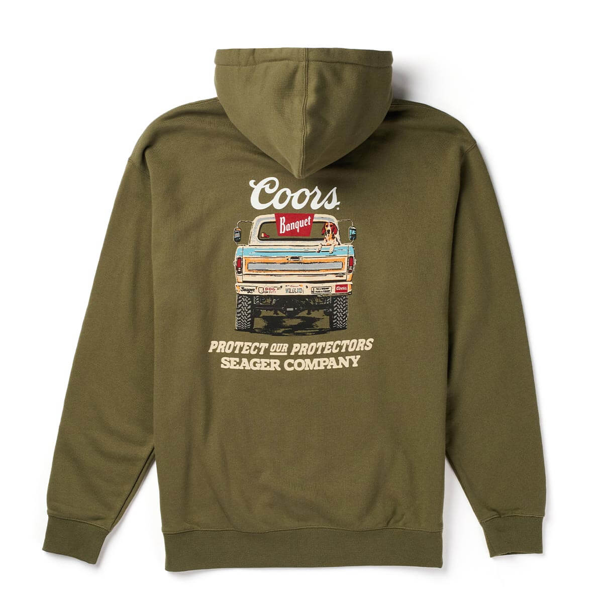Seager X Coors Banquet Bumper Olive Hooded Sweatshirt