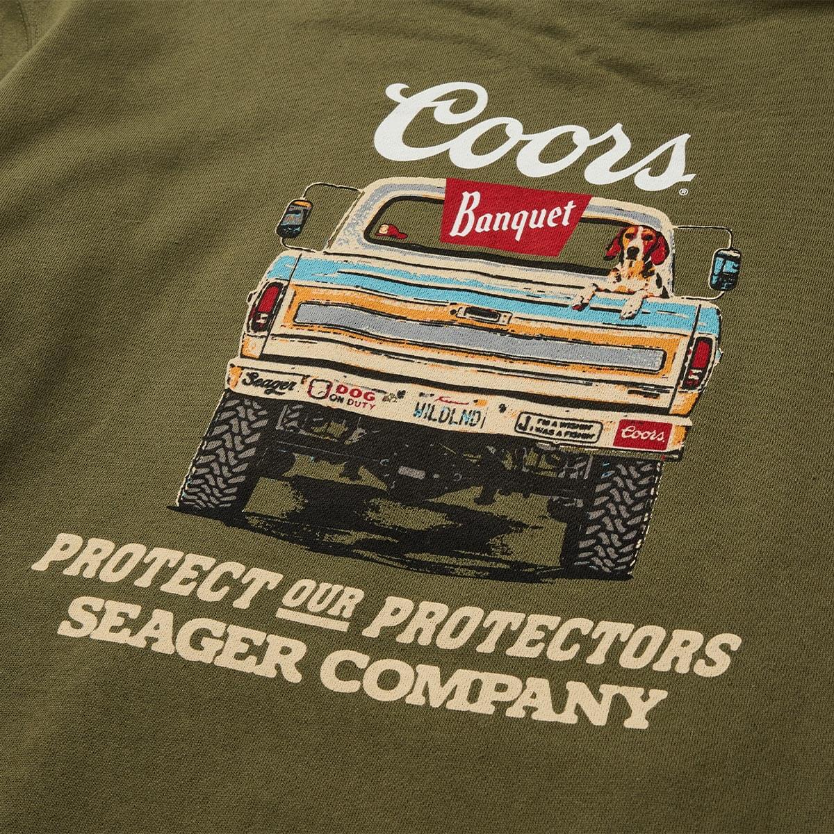 Seager X Coors Banquet Bumper Olive Hooded Sweatshirt