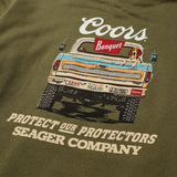 Seager X Coors Banquet Bumper Olive Hooded Sweatshirt