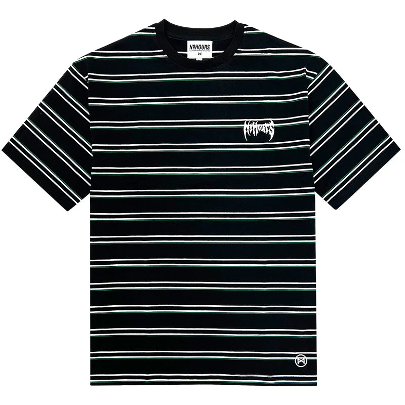 No Hours Time Code Black/Green/White Striped S/s Shirt