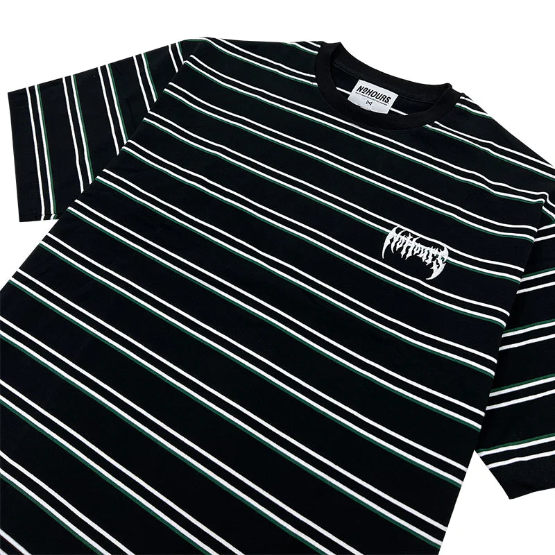 No Hours Time Code Black/Green/White Striped S/s Shirt