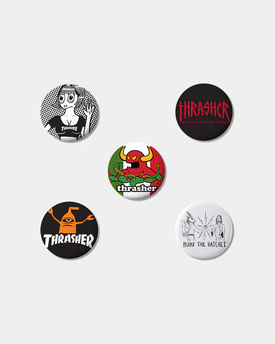 Thrasher X Toy Machine 1" Button 5-pack