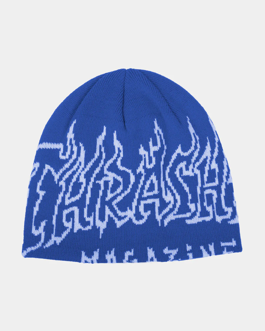 Thrasher Fire Outlined Blue Skully Beanie