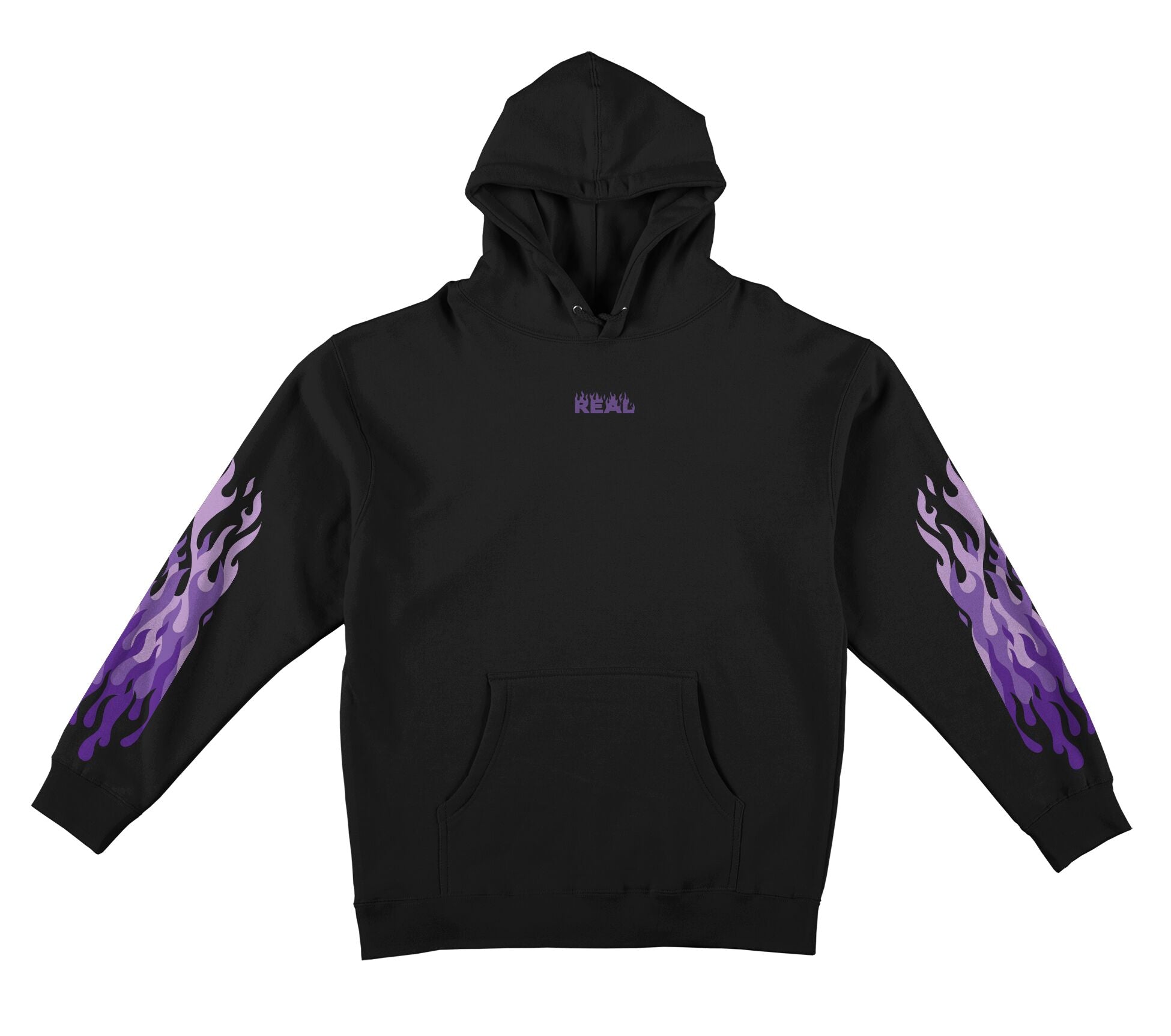 Real Flames Sleeve Black Purple Hooded Sweatshirt Long Beach Skate Co