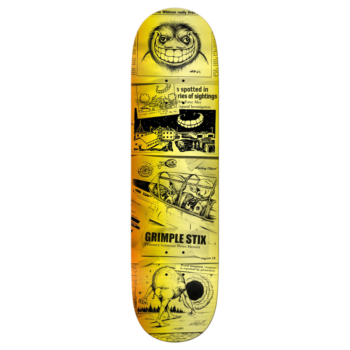 Anti-Hero Hewitt Grimple Sticks Sightings 8.38" Yellow Skateboard Deck