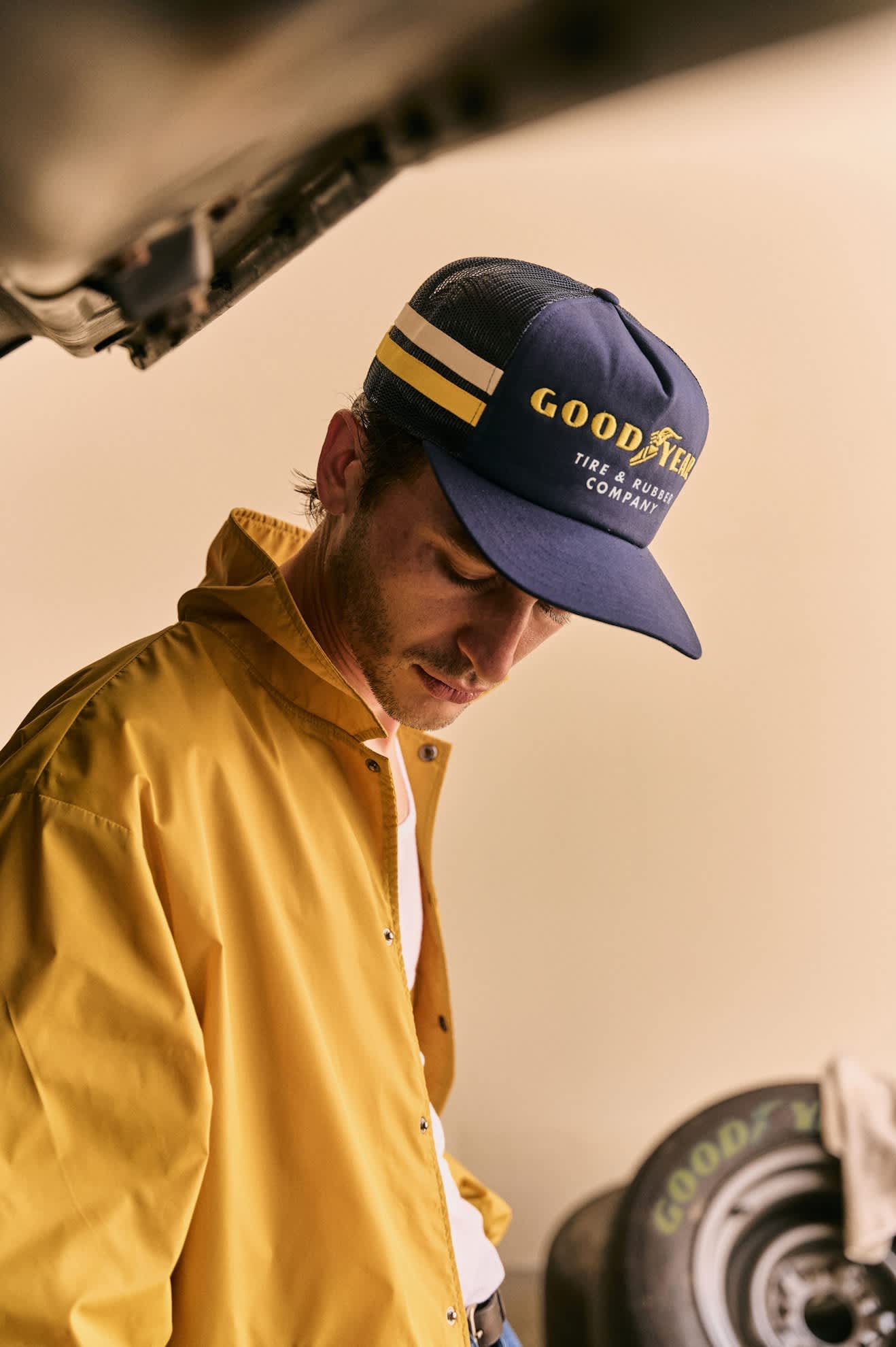 GOODYEAR ネイビーキャップ Men's NASCAR New Era Navy Goodyear Retro Cord Golfer Adjustable Hat