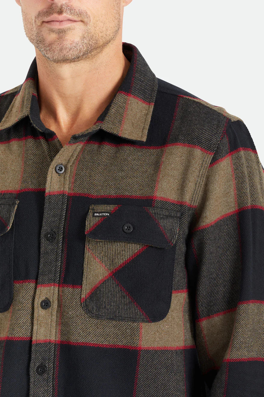 Brixton Bowery Heather Grey Charcoal L/s Flannel Shirt