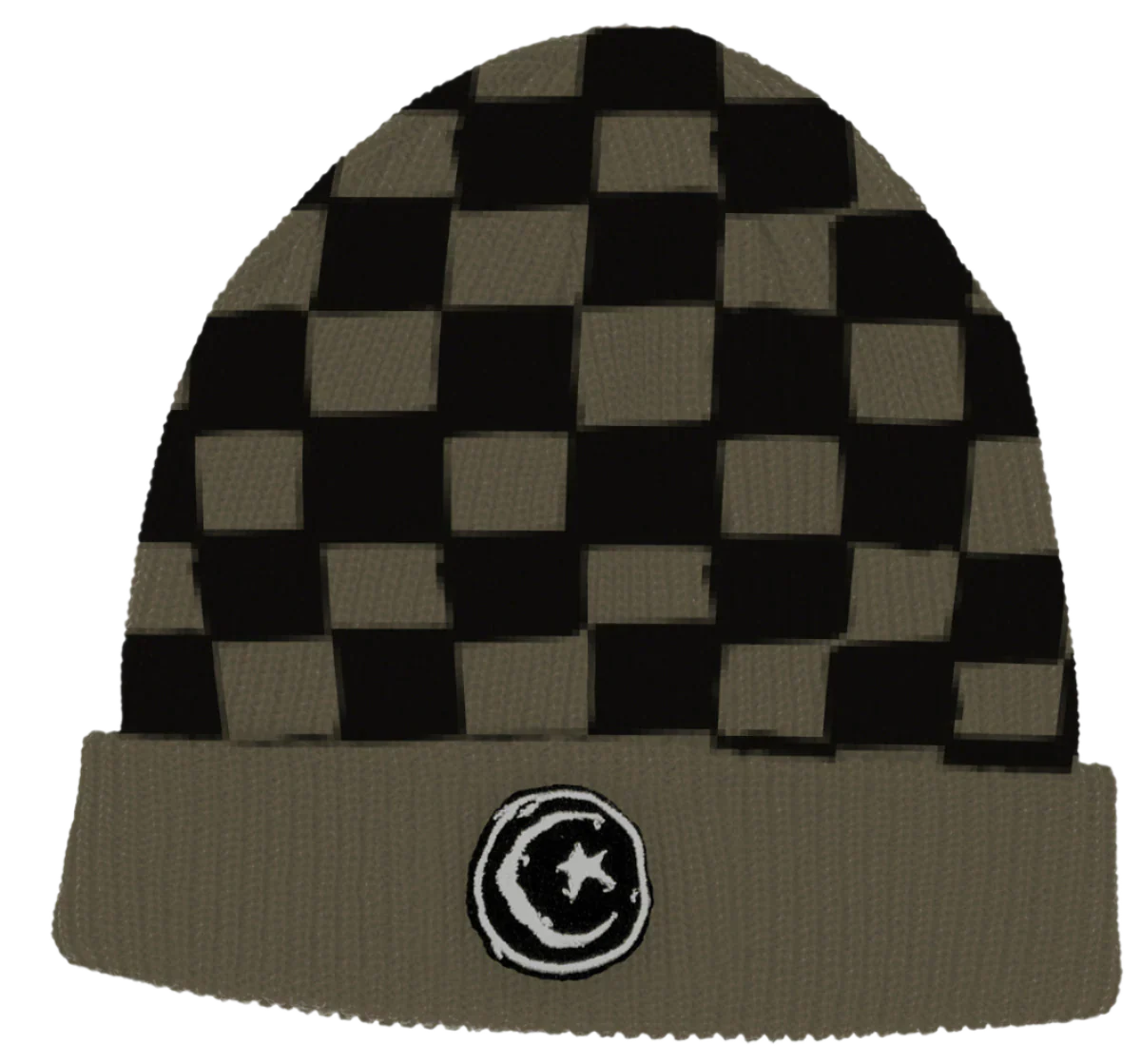 Foundation Star & Moon Olive Checkered Beanie