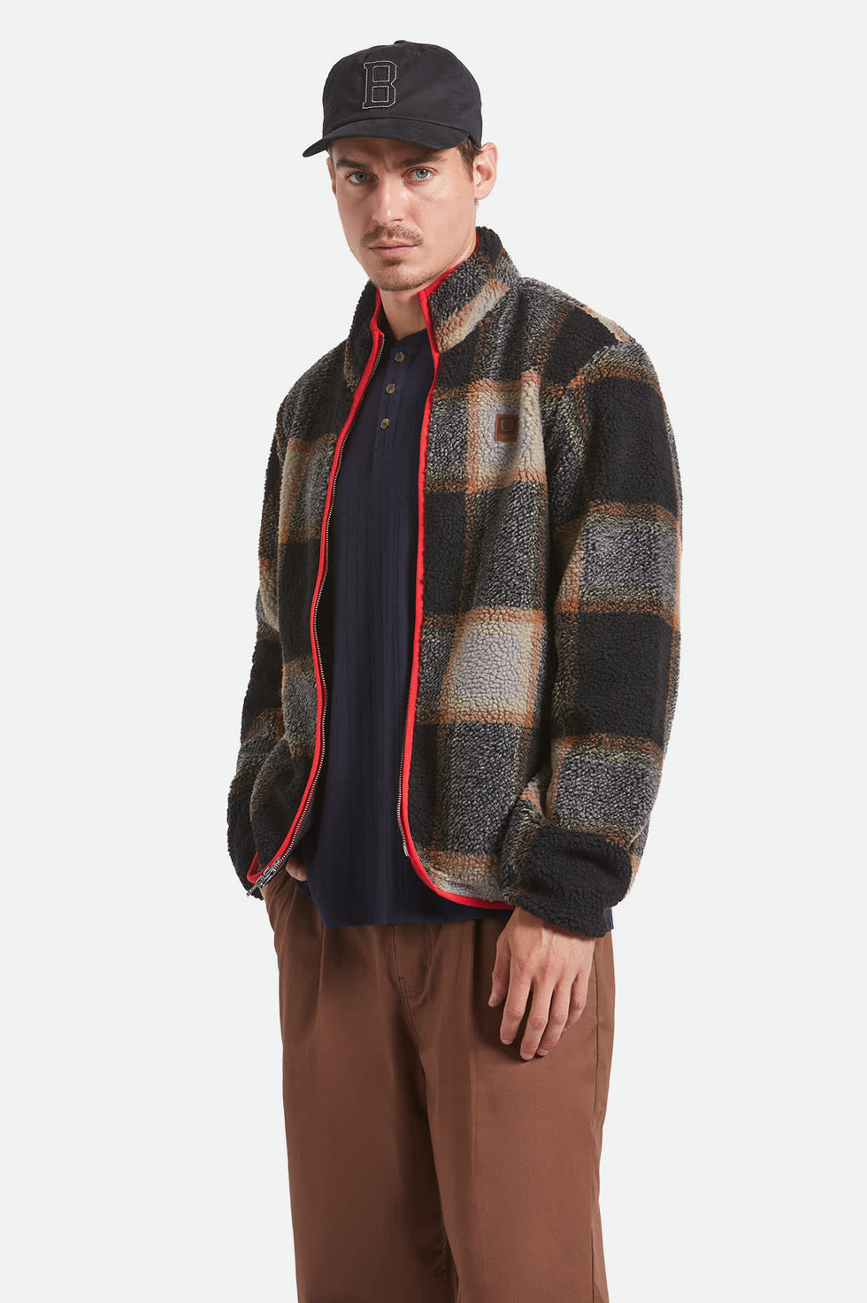Brixton Buffalo Plaid Sherpa Black Cream Full Zip Jacket