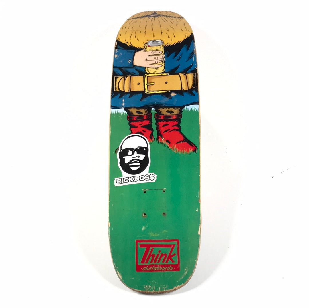 Think Team Drinking Gnome With Rick Ross Sticker Used 8.5" Skateboard Deck