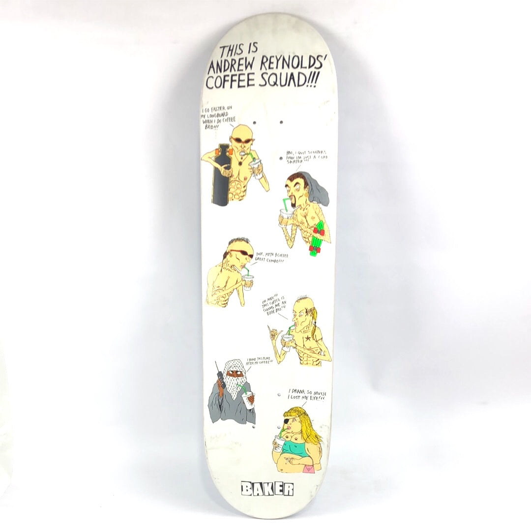 Baker Andrew Reynolds (Neckface) Coffee Squad White 8.475 Skateboard Deck - Lightly scratched