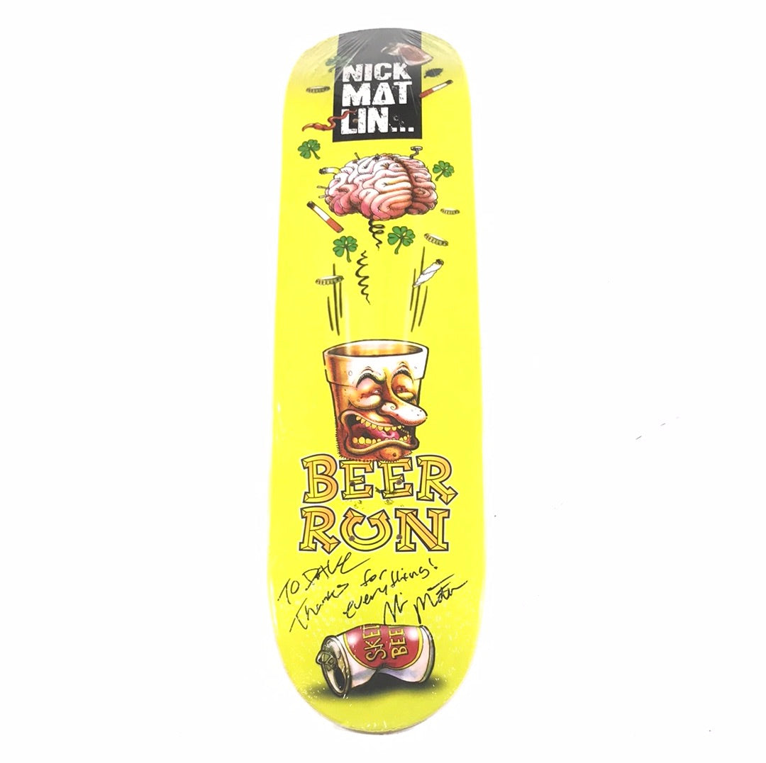 Beer Run Nick Matlin Brain Cup Yellow 7.65" Skateboard Deck