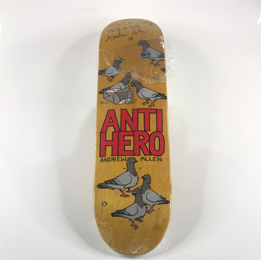 Anti Hero Andrew Allen Pigeons Yellow 8.06 Skateboard Deck – Long