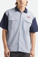 Brixton Builders Olson Blue Aura Stripe S/s Button Up Shirt