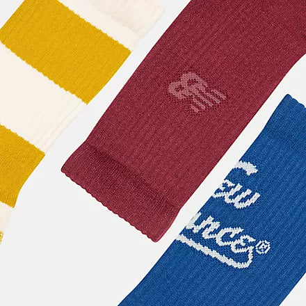 New Balance Active Graphic Red Blue Gold Crew 3 Pack Socks