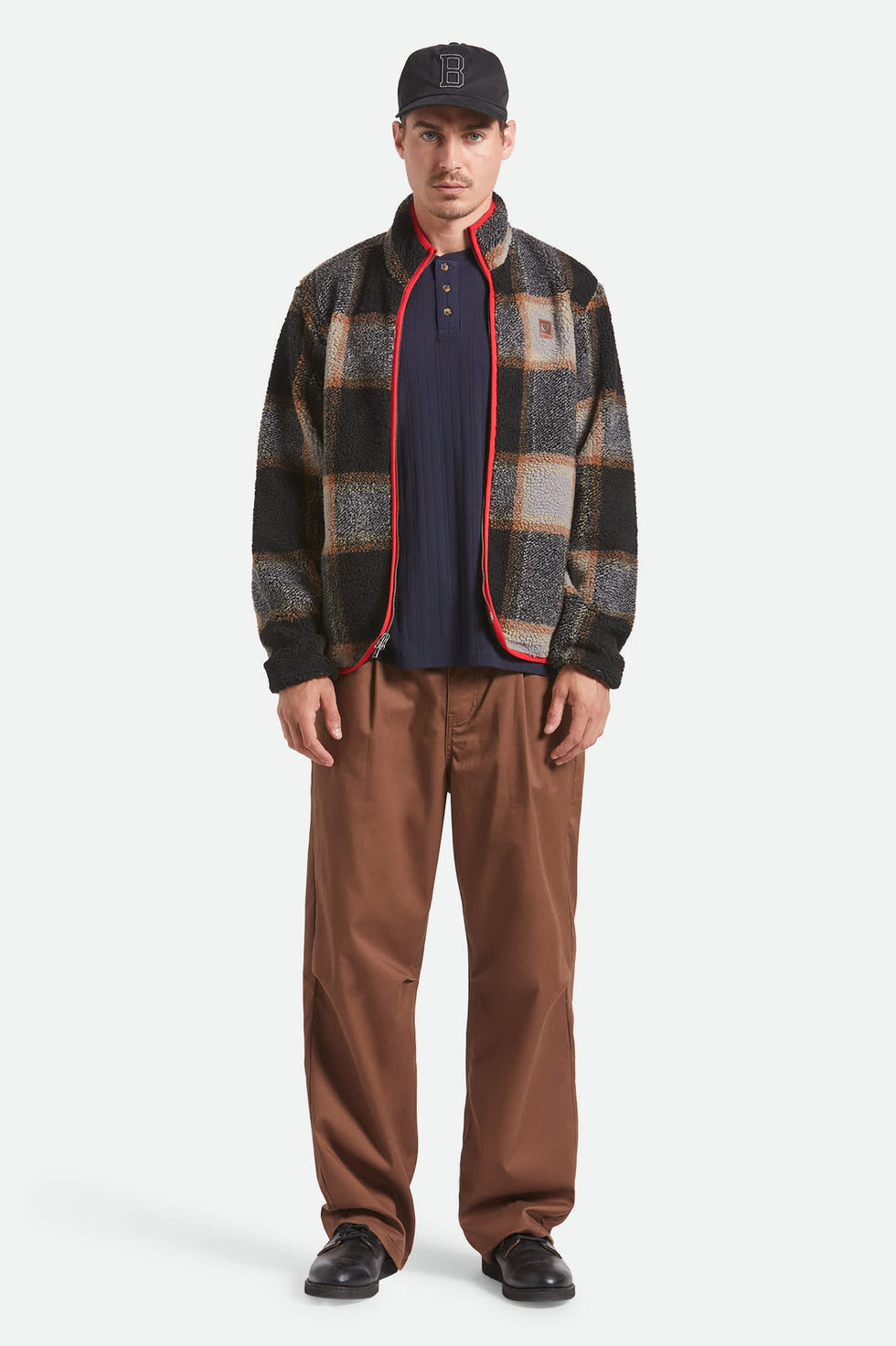 Brixton Buffalo Plaid Sherpa Black Cream Full Zip Jacket