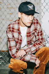 Brixton Vintage Wash Maroon Red Beige Green L/s Flannel Shirt