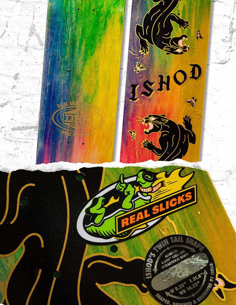 Real Ishod Wair Cat Scratch Tie Dye 8.25" DBX Twin Tail Slick Skateboard Deck