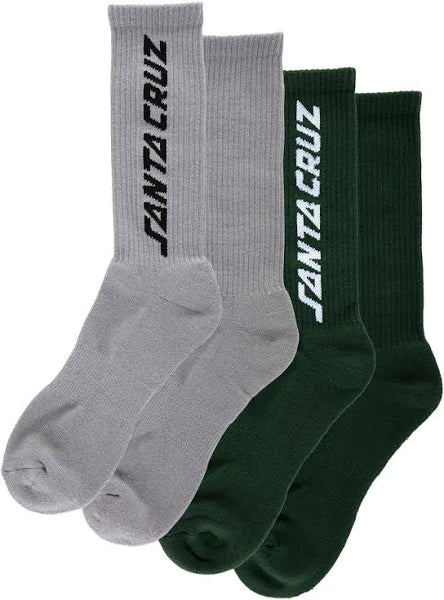 Santa Cruz Solid Strip Crew 2 Pack Size 9-11 Grey Forest Socks