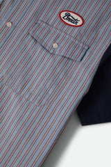Brixton Builders Olson Blue Aura Stripe S/s Button Up Shirt