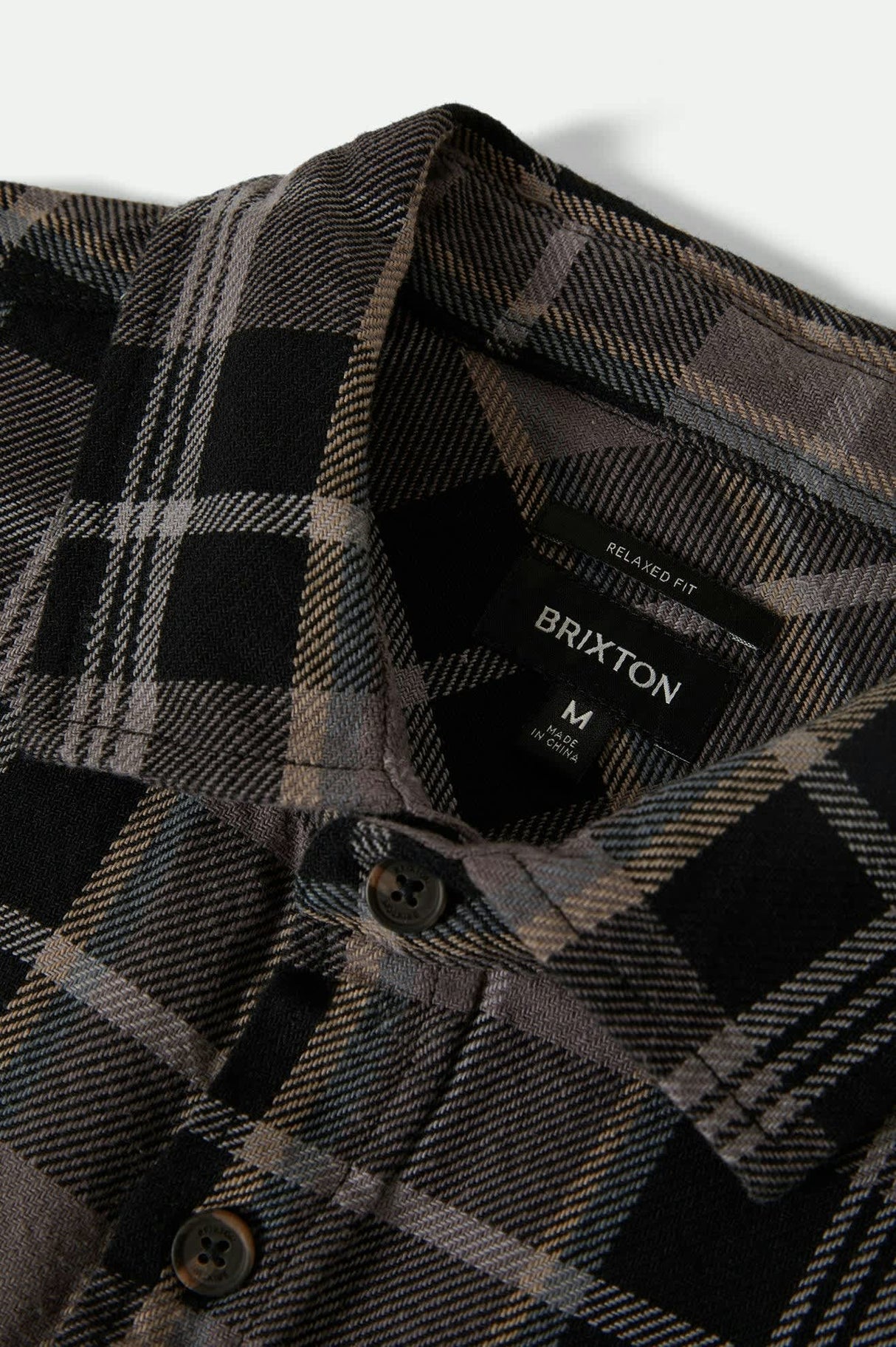 Brixton Vintage Wash Black Charcoal Beige Slate L/s Flannel Shirt