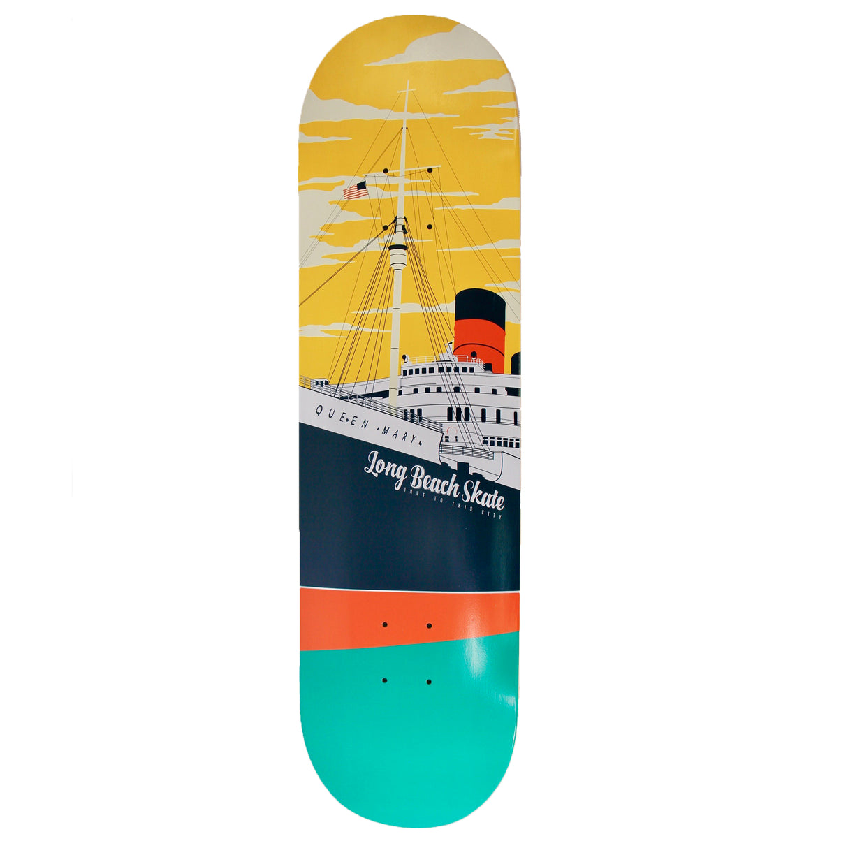Long Beach Skate Co. Queen Mary Remix Series V1 Gold & Teal 8.25"  Skateboard Deck