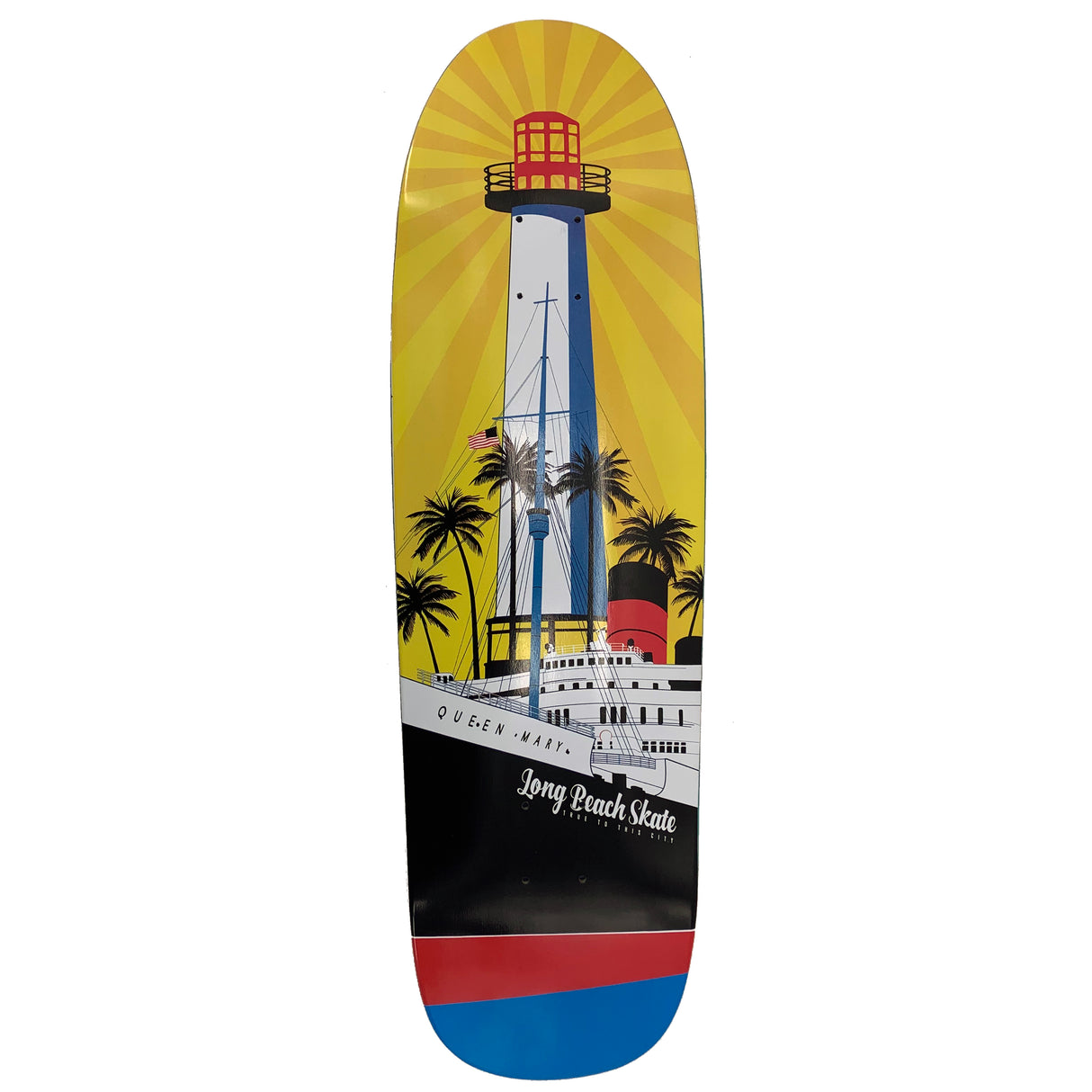 Long Beach Skate Co. "Rising Sun on Light Mary" Gold Red Blue GS5 Shape Skateboard Deck