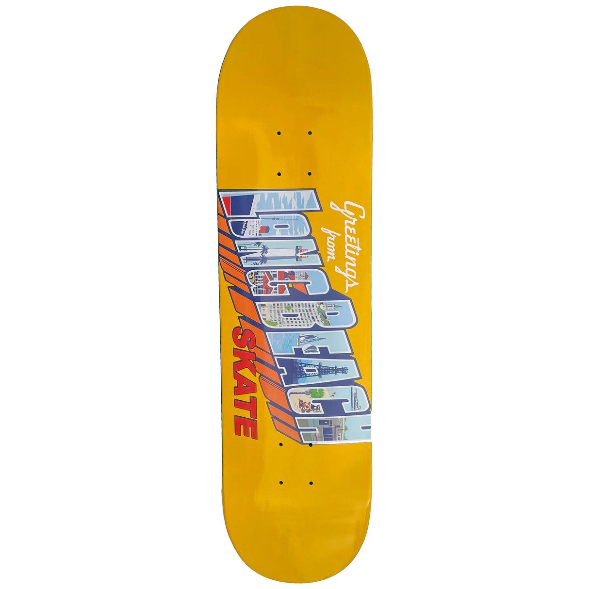 Long Beach Skate Co. Greetings Yellow Skateboard Deck